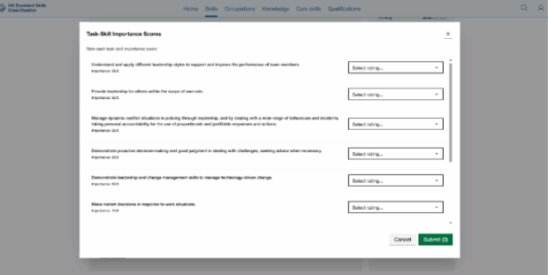A screenshot showing how to select feedback options from pre-defined options drop down menus.